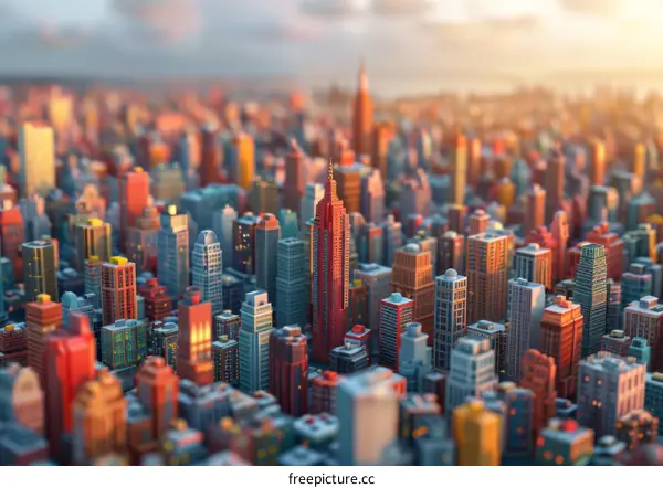 A Colorful Pixelated Cityscape Illustration