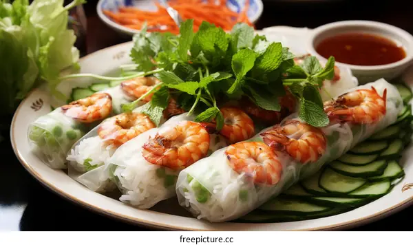 Fresh Vietnamese Spring Rolls with Shrimp and Vegetables