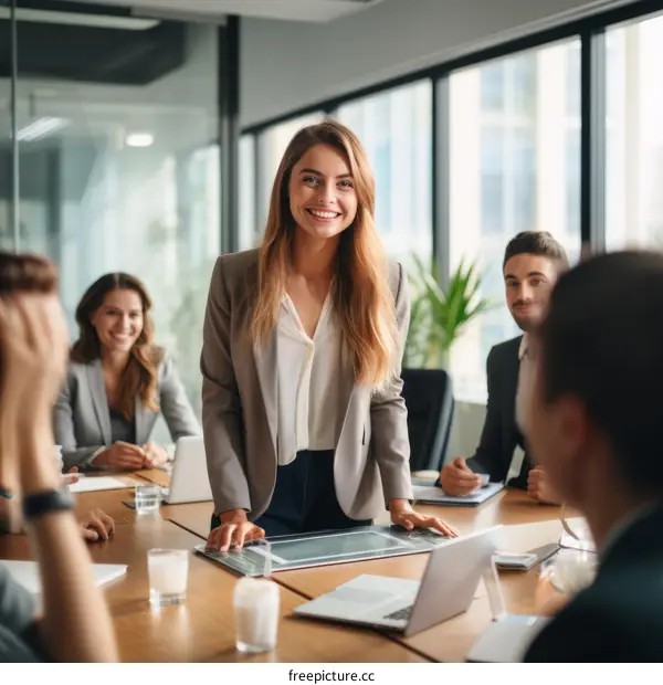 Confident businesswoman leading a meeting with her colleagues