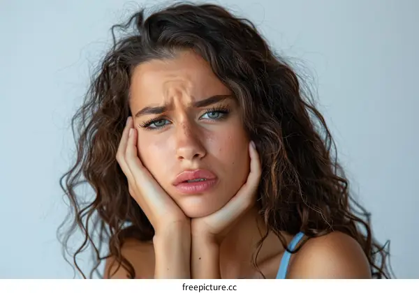 A young woman with an anxious expression on her face