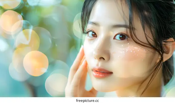 Beautiful Asian Woman with Bokeh Background