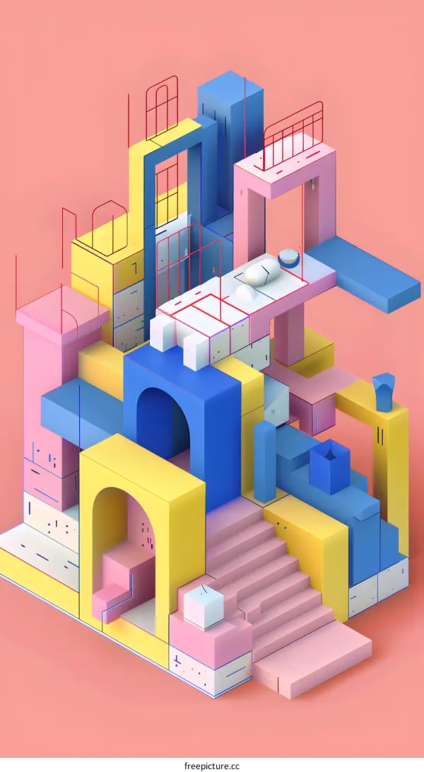 Abstract 3D Illustration of Geometric Shapes and Structures in Vibrant Colors