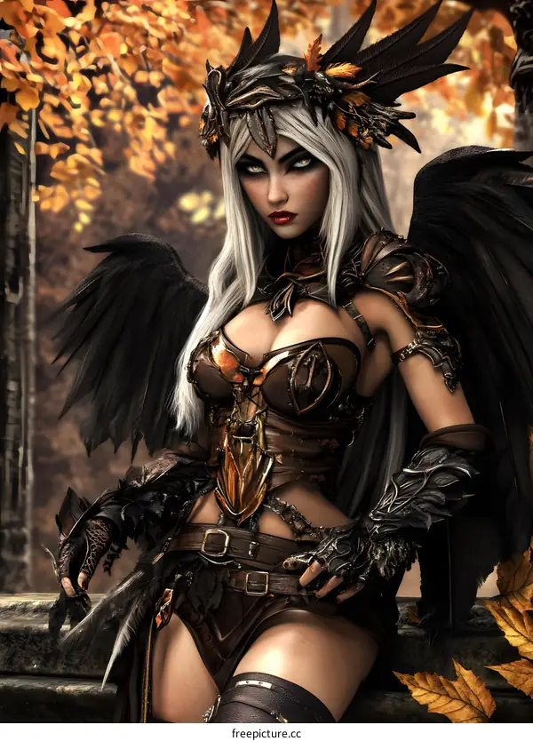 Dark Fantasy Angel with Wings and a Crown of Feathers