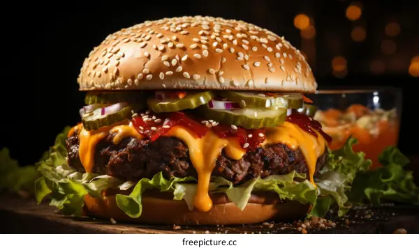 yummy beef burger with pickles