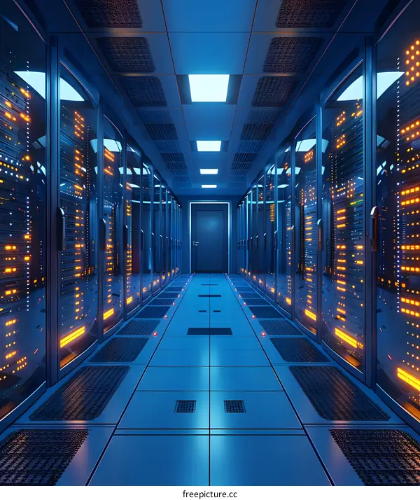 Server room with blue lights