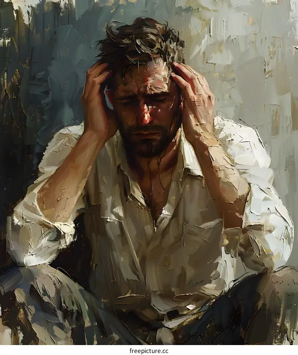 Portrait of a man with his hands to his head