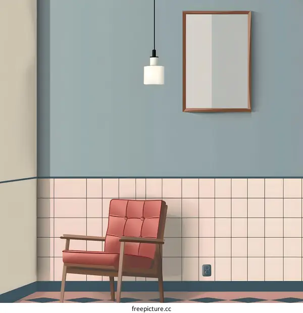 Modern Interior Design with Red Chair and Hanging Lamp