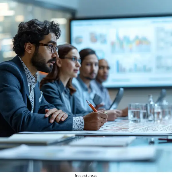 Business people in a meeting looking at a presentation