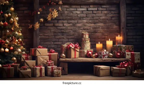 Christmas Presents and Decorations in a Festive Setting