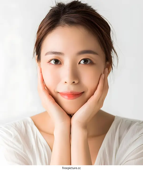 Beautiful Asian Woman Portrait With White Background