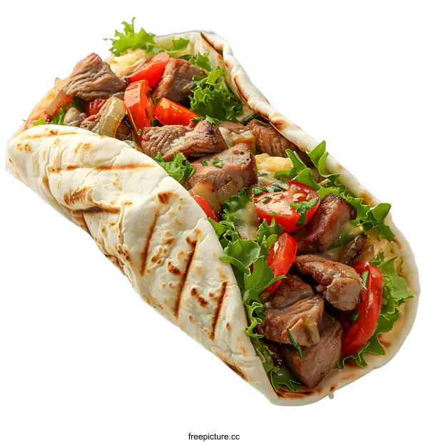 [Transparent Background PNG]Beef shawarma with vegetables