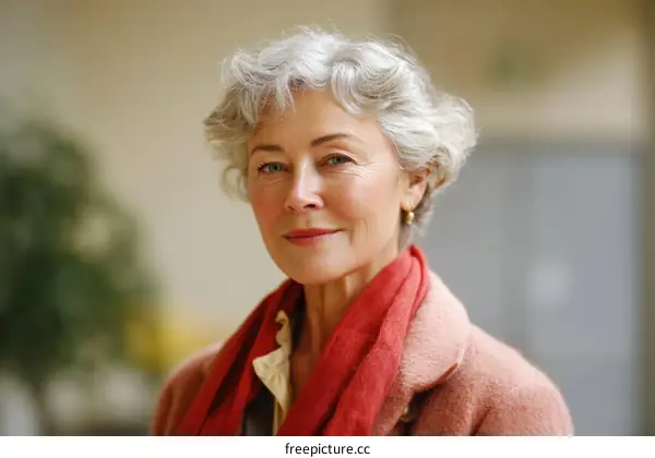 Portrait of a Senior Woman with a Red Scarf