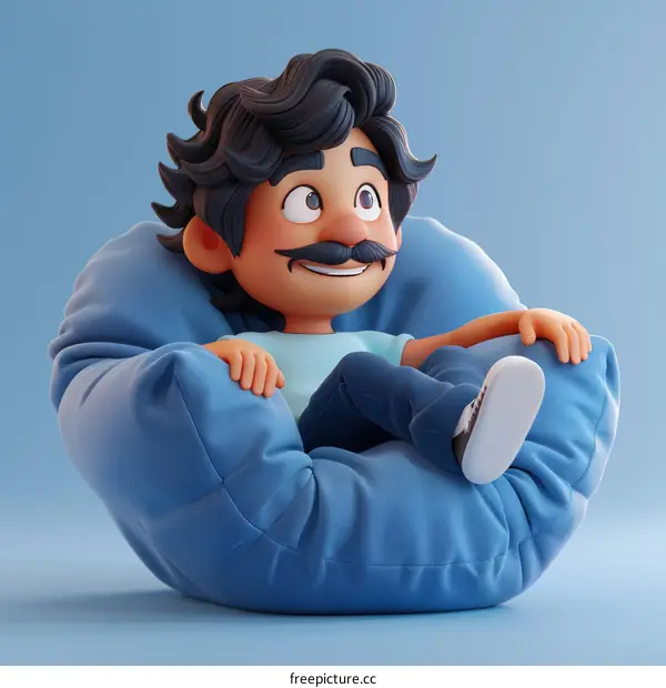 3D rendering of a man sitting in a bean bag chair