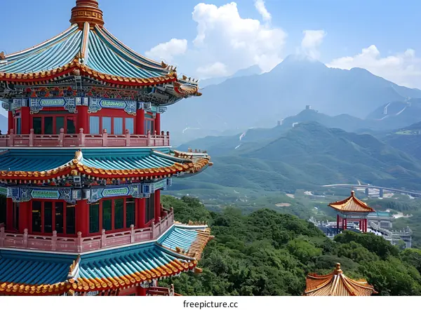 Chinese architecture on a mountaintop