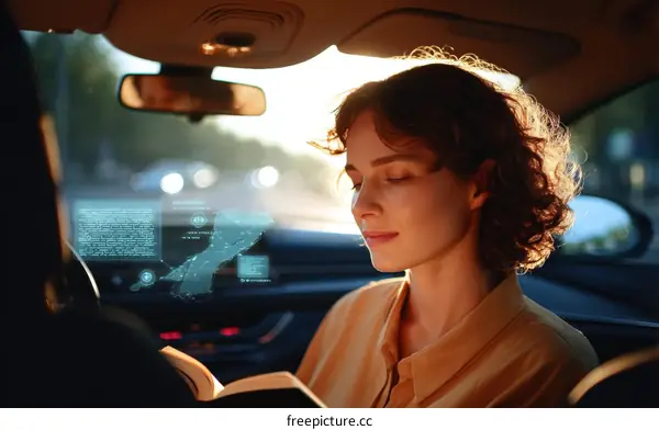 Futuristic Car Interior with Woman Driver