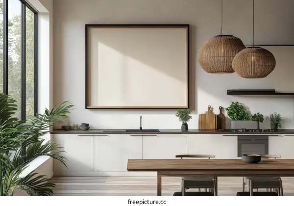 Modern Minimalist Kitchen Mockup with Blank Canvas