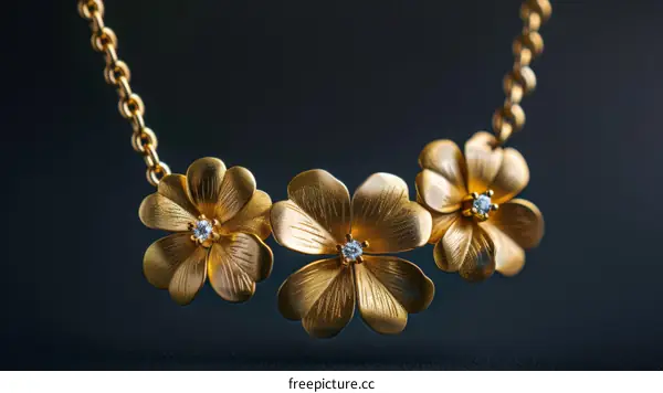 Three-dimensional flower gold necklace