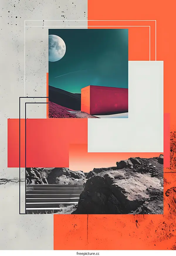 Abstract Minimalist Collage with Moon and Building