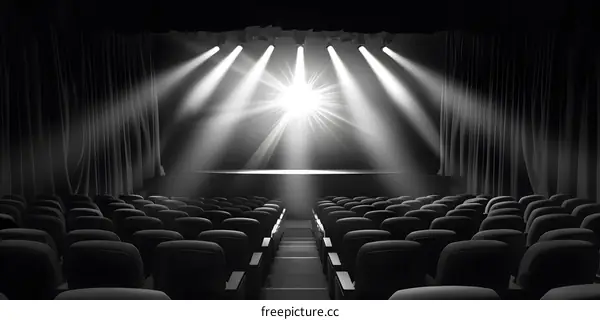 Empty Theater Stage with Spotlight and Curtains