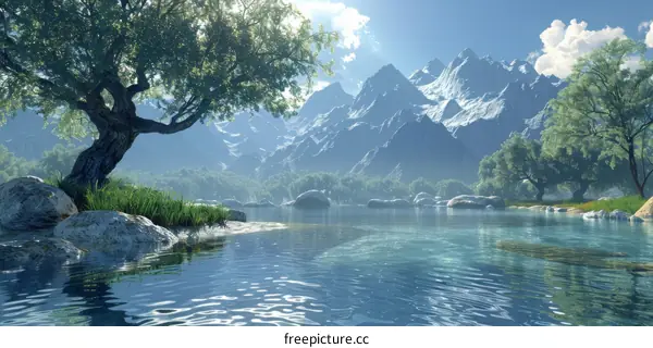 Tranquil Mountain Lake Scenery: Serenity in Nature
