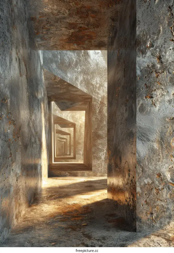 Concrete Tunnel with Geometric Shapes