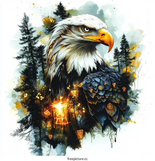 Majestic Eagle in Enchanting Forest Illustration