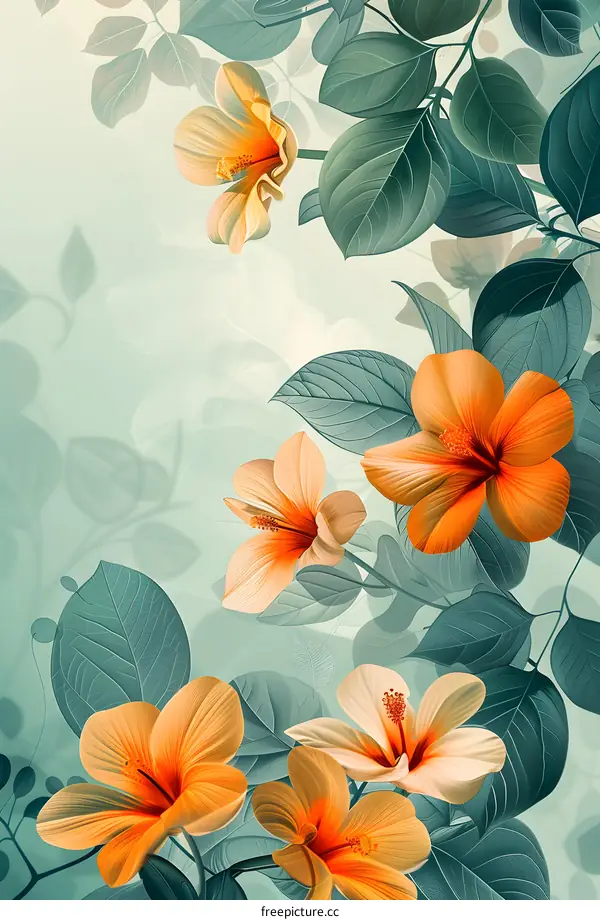 Hand-painted tropical rainforest plant illustration