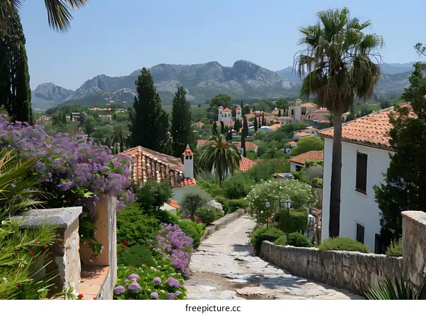 Stone Pathway Leading Up to Village in Mountains