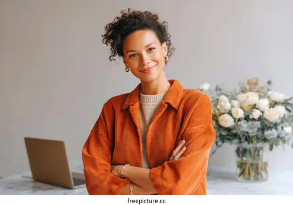 Confident Woman in Orange Jacket