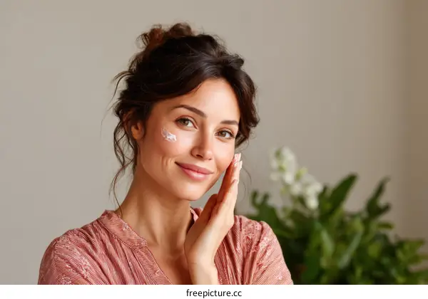 Woman Applying Facial Cream Close-up Portrait