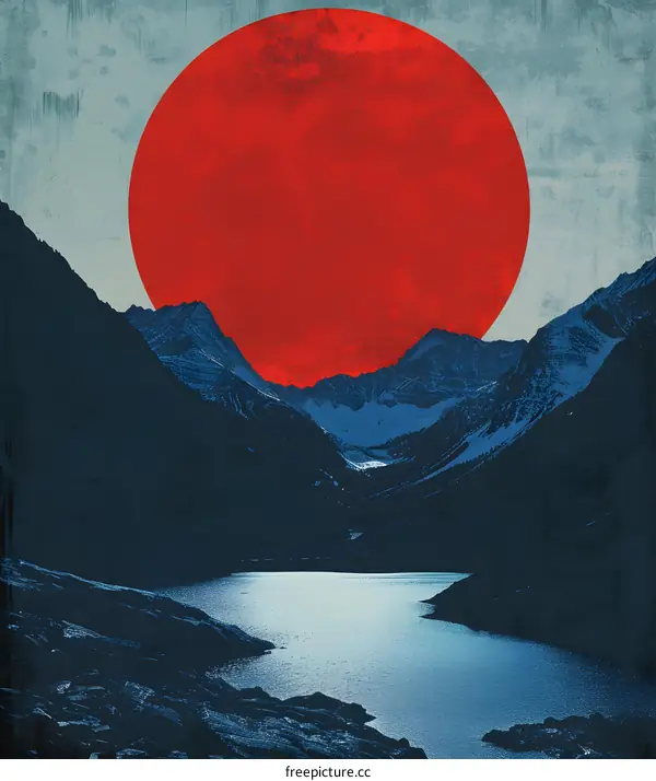 Red Sun Setting Over Mountains
