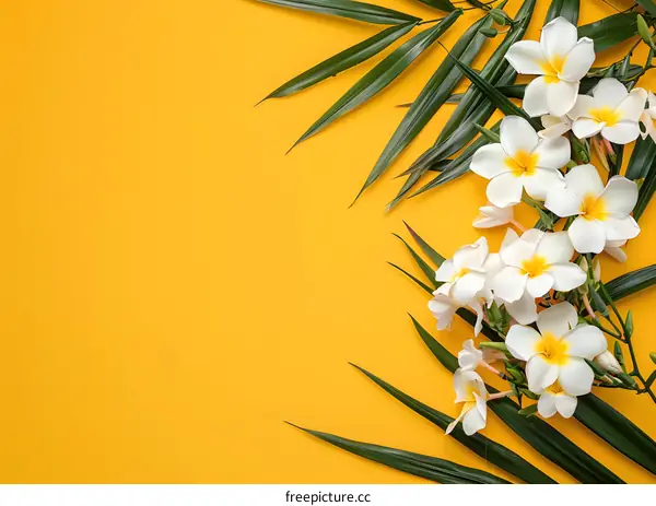 Tropical Flowers on Yellow Background