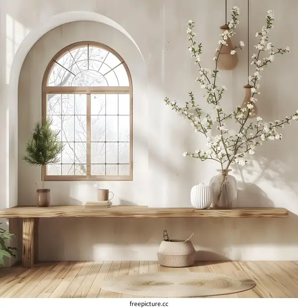 Minimalist Interior Design with Wooden Elements and a View of Nature