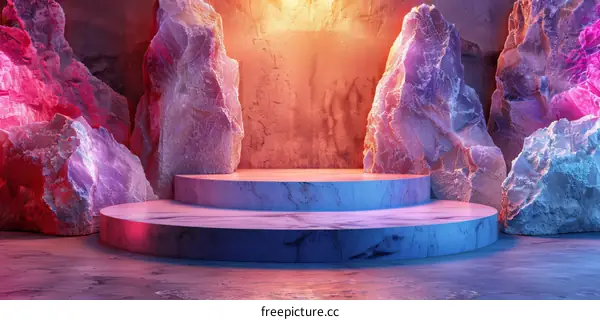 Marble Podium with Glowing Rocks in Background