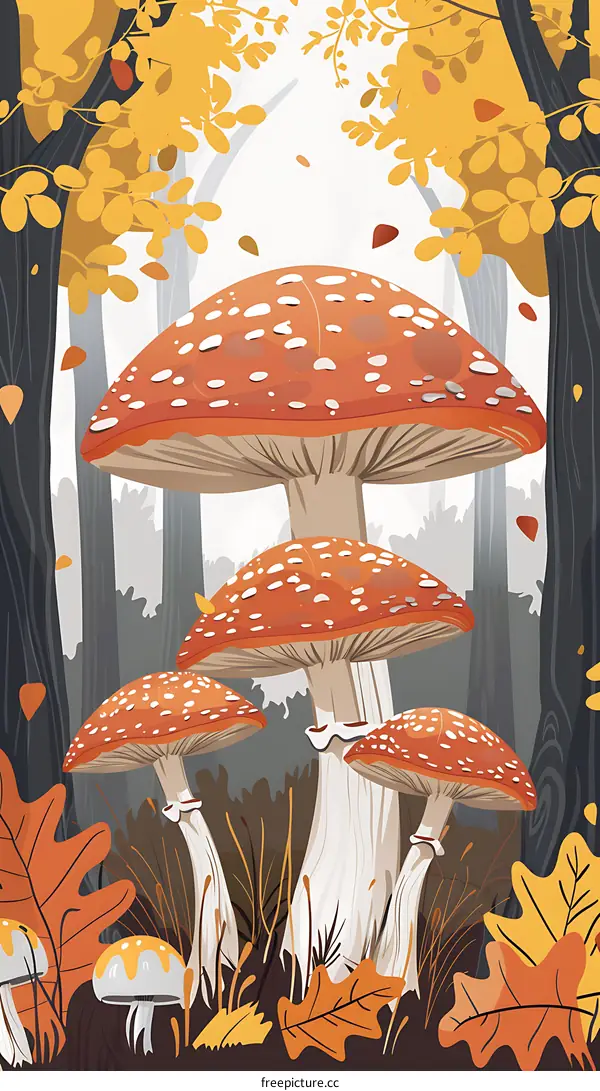 Autumn Forest With Mushrooms Illustration