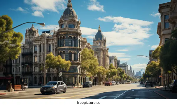 City Street Scene with Buildings and Cars