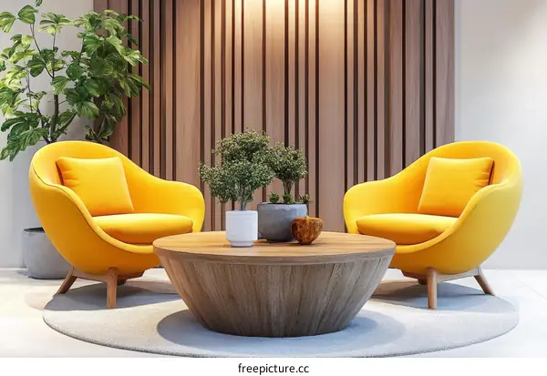 Modern Lounge Area with Yellow Armchairs