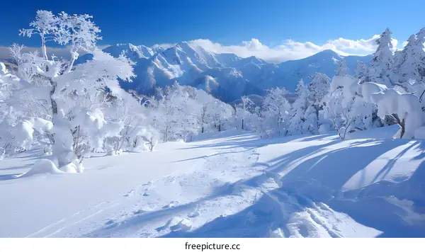 Snowy Mountains Landscape with Frozen Trees