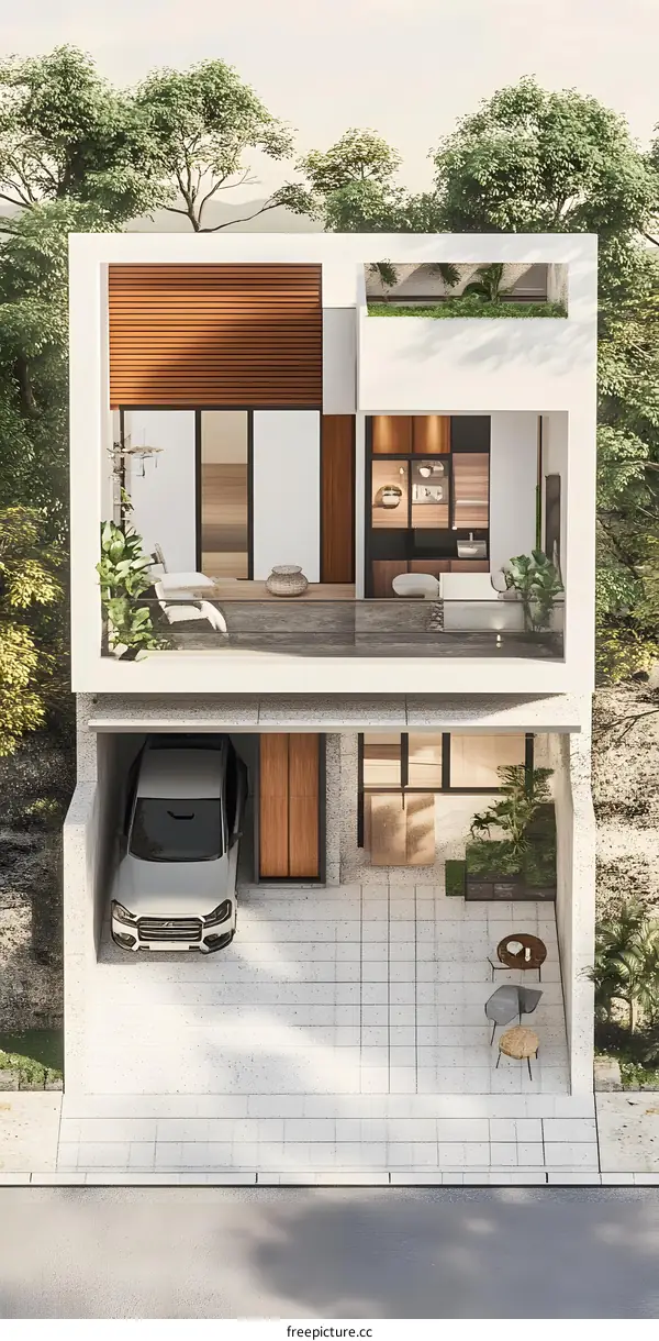 Modern Minimalist House Design with Green Roof and Carport