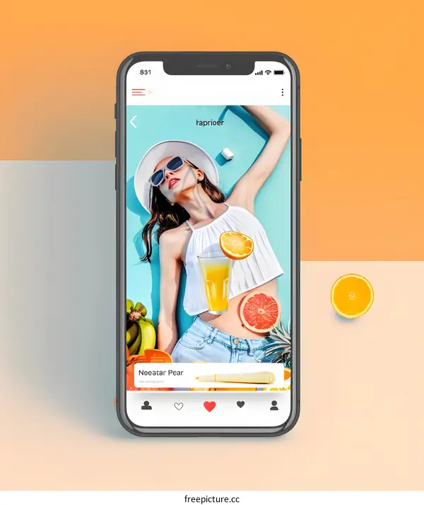 Summer Social Media Post with Woman in Sunglasses and Tropical Fruit