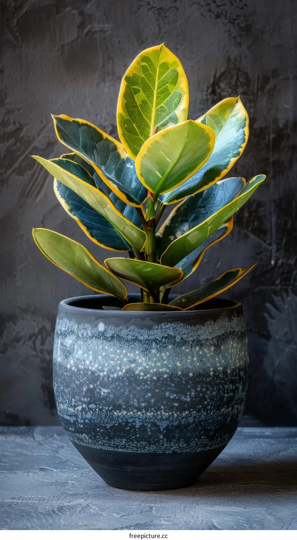 Stunning Variegated Fiddle Leaf Fig in a Vibrant Blue Pot