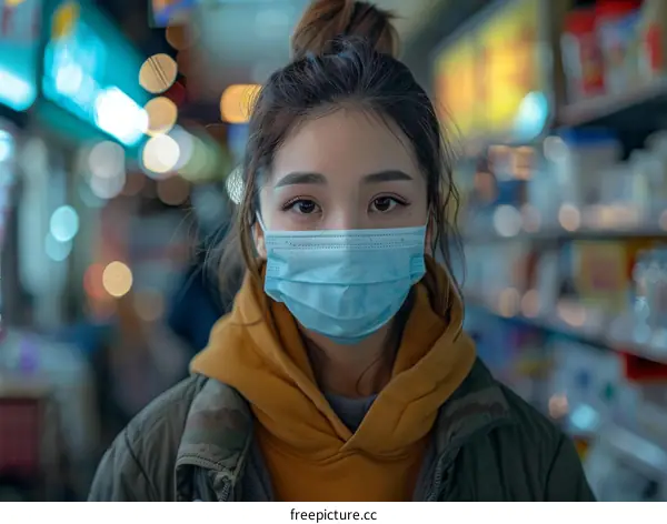 Portrait of a young Asian woman wearing a surgical mask