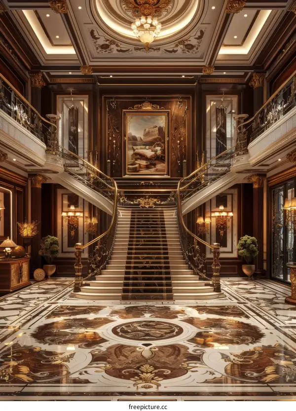 Expansive Marble Staircase in Grand Luxury Villa