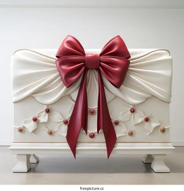 Red Bow on White Pedestal