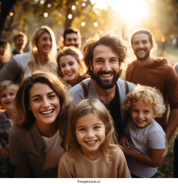 Happy multigenerational family posing together outdoors