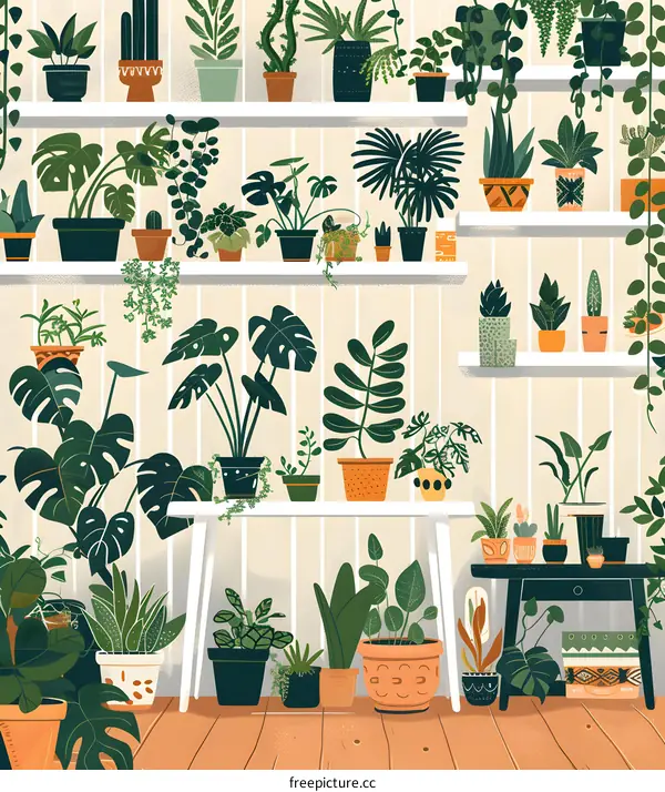 Indoor Garden With Various Plants in Pots