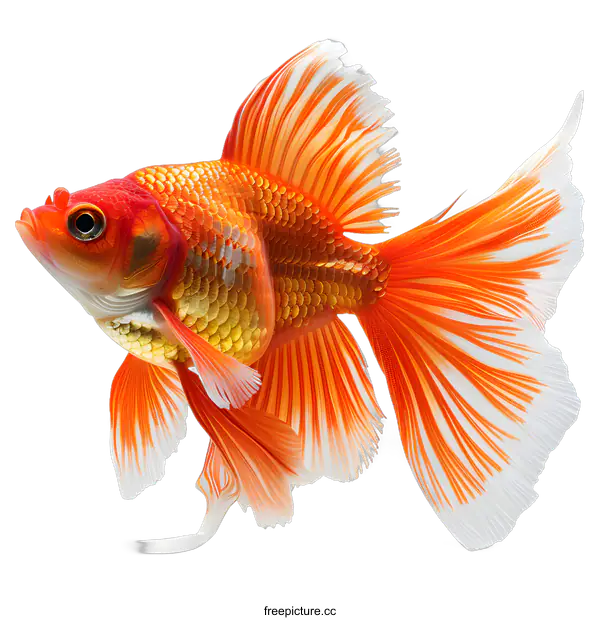 [Transparent Background PNG]A beautiful orange and white goldfish with long fins