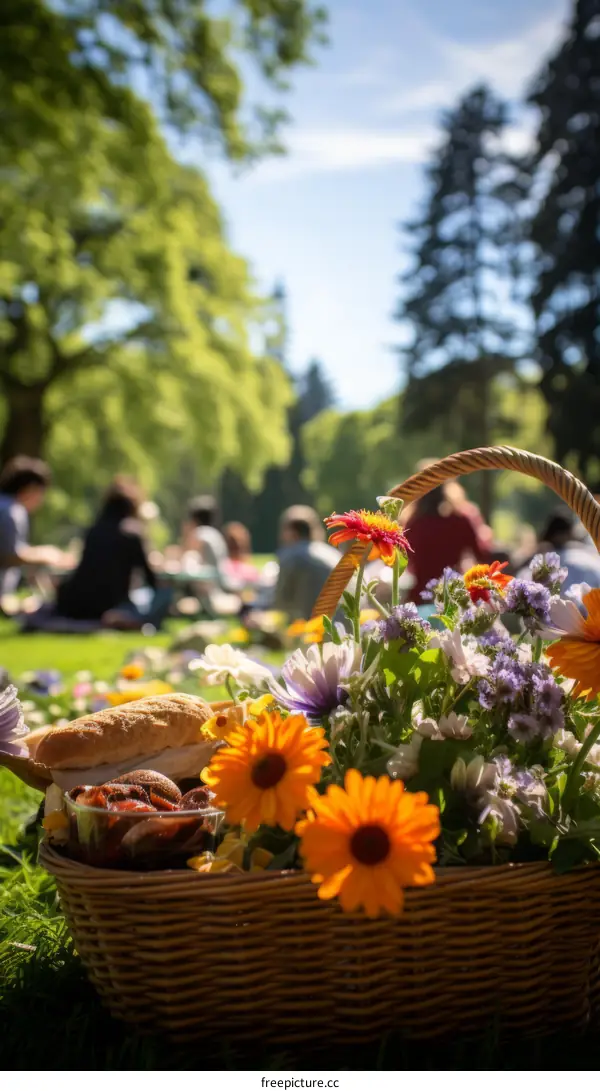 People enjoying a picnic in a park on a sunny day