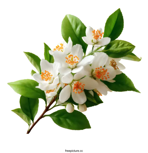 [Transparent Background PNG]Close-up Delicate Floral Branch with White Flowers