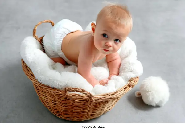 Adorable Baby in a Basket Portrait